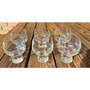 Set 6 MCM Kosta Boda Rondo Pippi Clear Bubble Stem Angled Dessert Glasses New